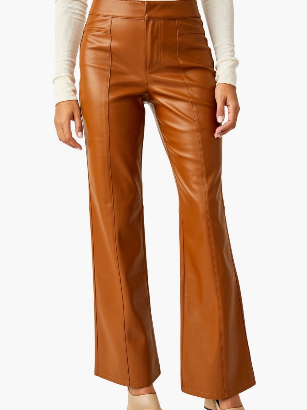 Free People Uptown High Waist Faux Leather Flare Pants Brown